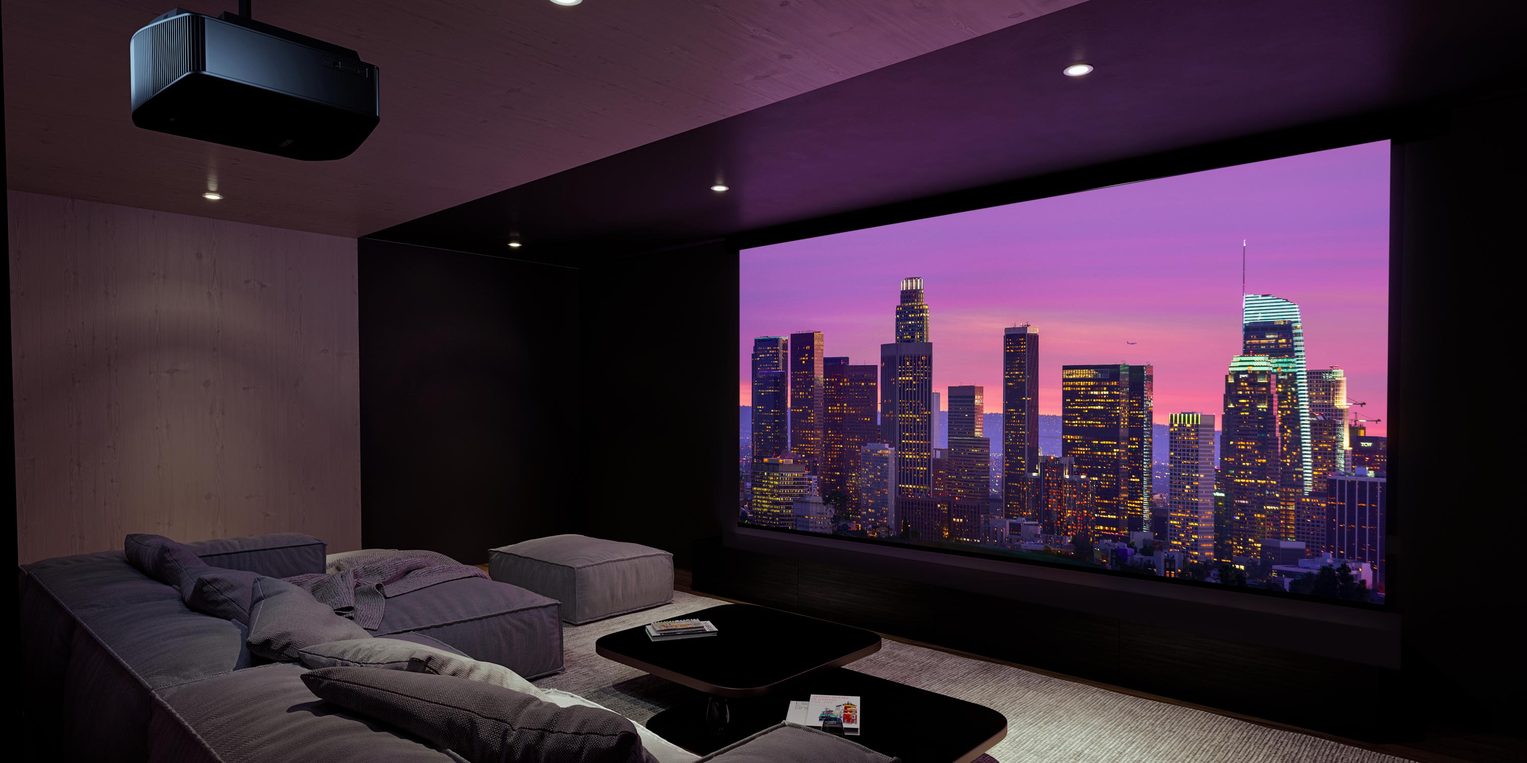 skyline scene on a sony theater screen