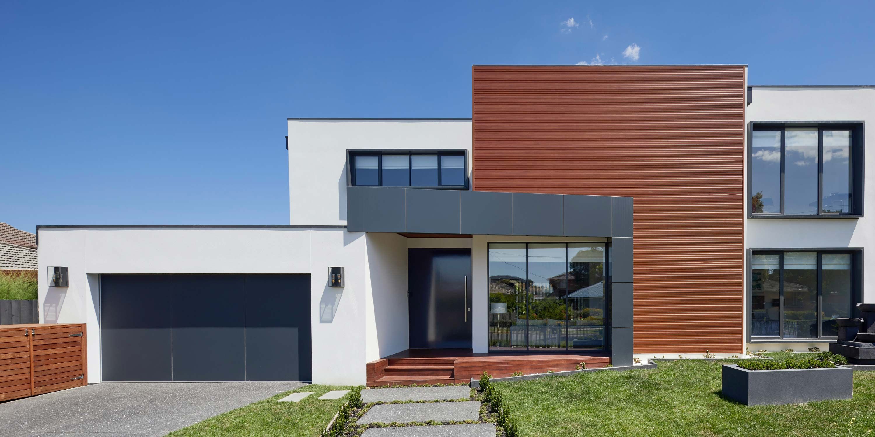 modern home with blue sky