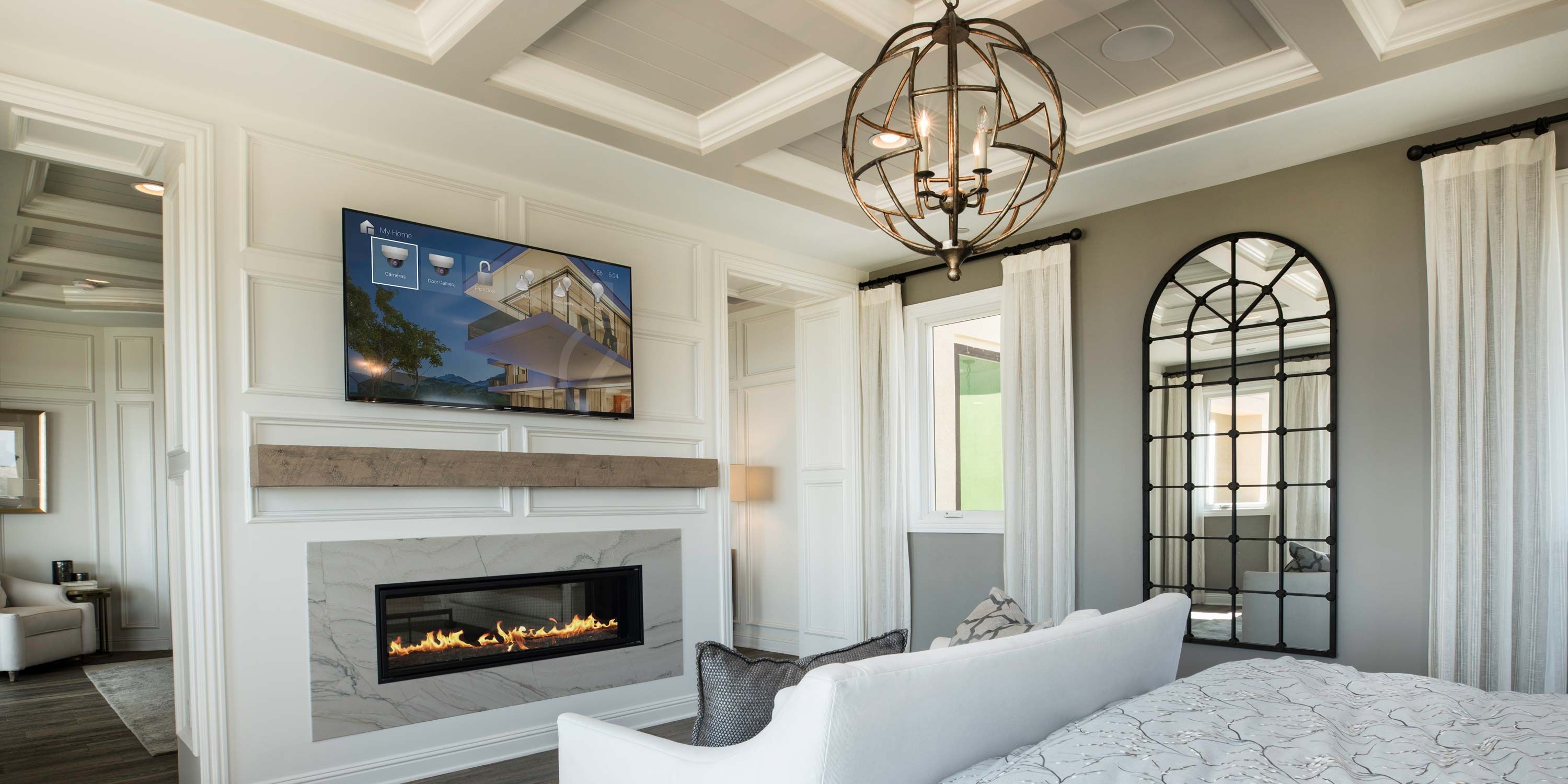 control4 technology in a modern farmhouse bedroom